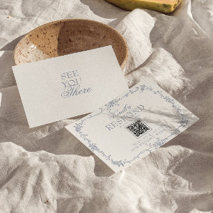Boho dammig blå blommig QR-kod botanisk bröllop OSA Kort