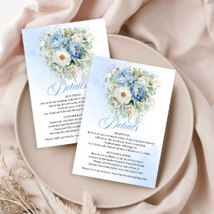 Boho dammig blå blomster eukalyptus bröllopsdetalj tilläggskort