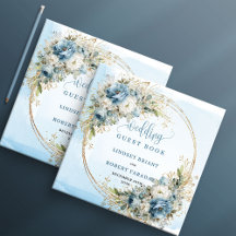 Boho dammig blå blomster grönska glitter gästbok