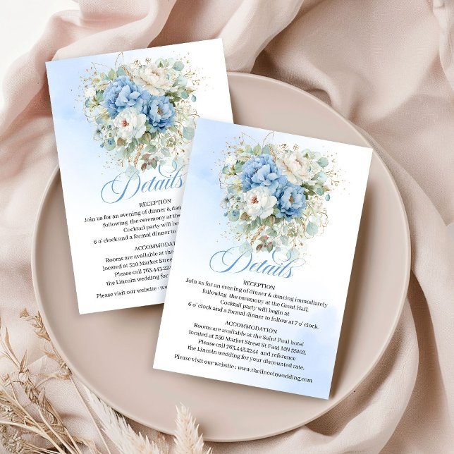 Boho dammig blå blomstergul detalj Invitationskort Tilläggskort (Boho Dusty Blue Floral Eucalyptus Details)