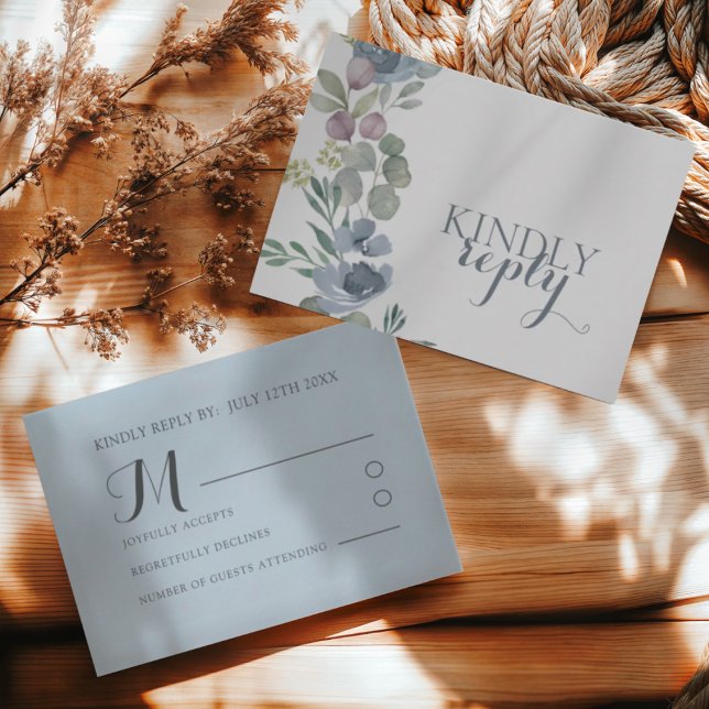 Boho dammig blå blomsterlig vigsel-RSVP OSA Kort (Skapare uppladdad)