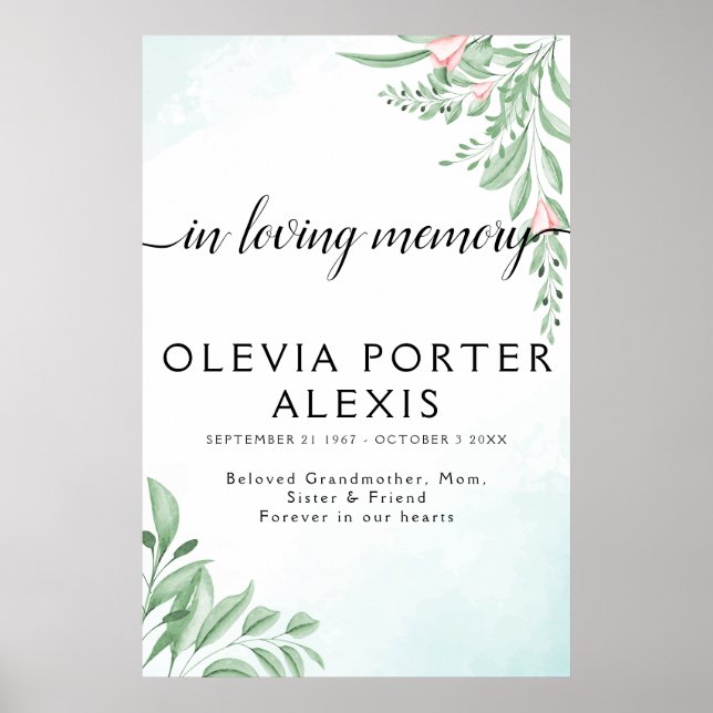 Boho dammig blå eukalyptus begravnings-välkomstsky poster (Framsidan)