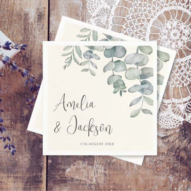Boho dammig blå eukalyptusbröllop  pappersservett (Skapare uppladdad)