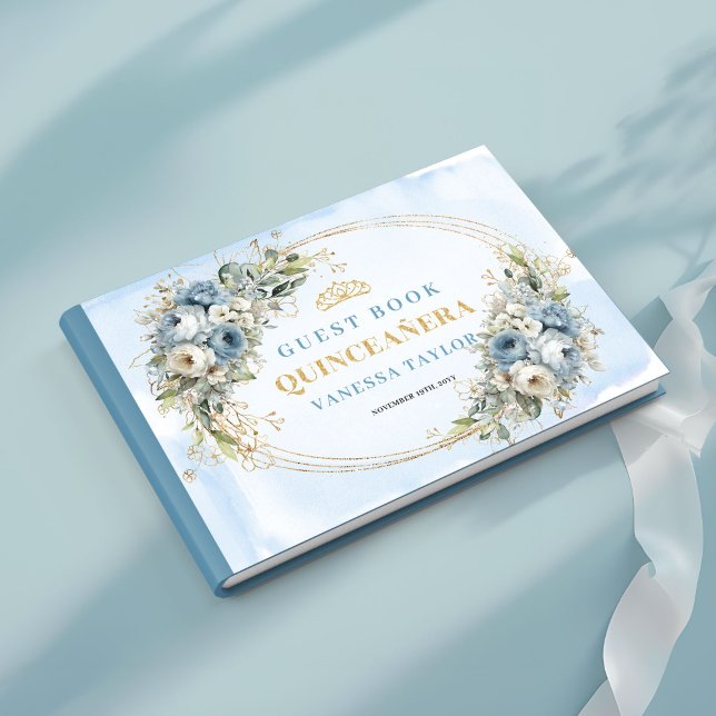 Boho dammig blå guld eukalyptus blomster gästbok (Boho Dusty Blue Gold Eucalyptus Floral Guestbook)