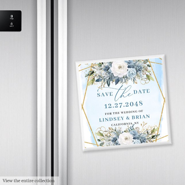 Boho Dammig Blå Vit Pion Blommig Spara Datum Magnet (Boho Dusty Blue White Peony Floral Save the Date)