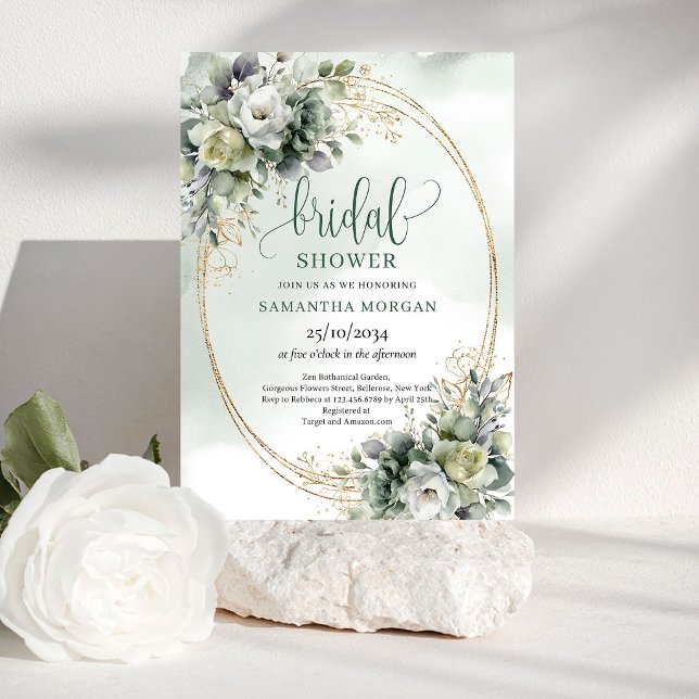 Boho dammig grön eukalyptus bröllopsfestinbjudan inbjudningar (Boho Dusty Green Eucalyptus Bridal Shower Invitation)
