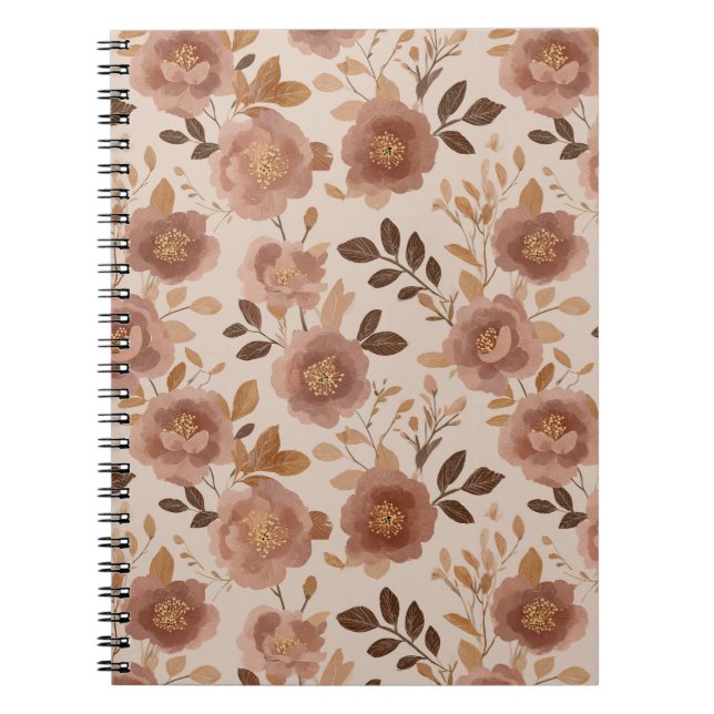 Boho dammig rosa blomma beige blommönster anteckningsbok (Framsidan)