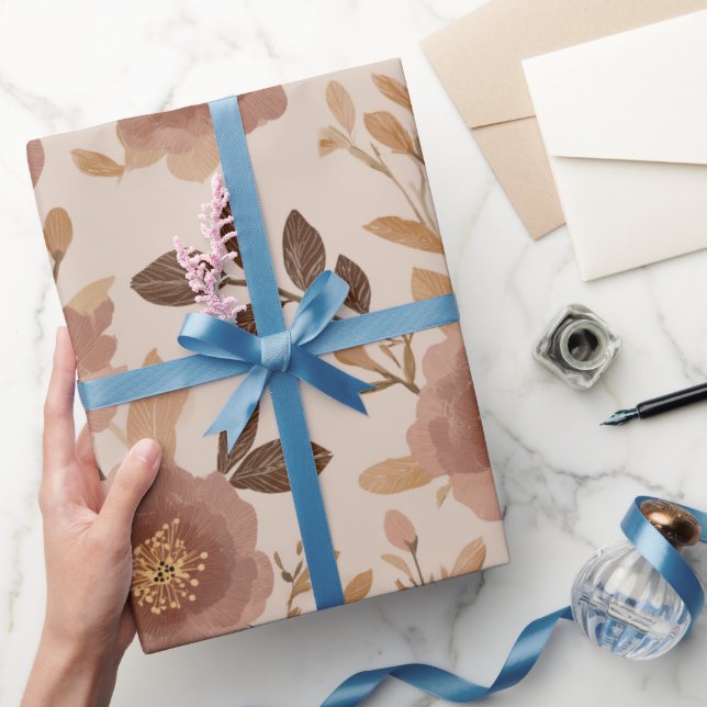 Boho dammig rosa blomma beige blommönster presentpapper (Gifting)