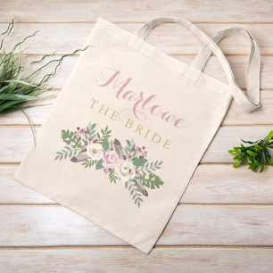 Boho dammig rosa blomsterbrud tygkasse