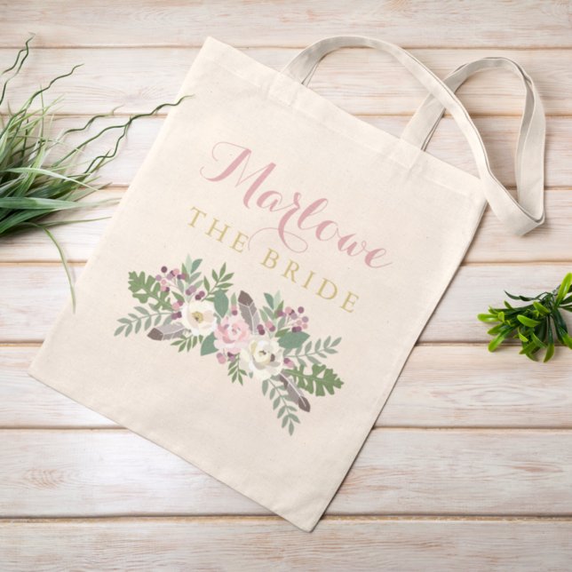 Boho dammig rosa blomsterbrud tygkasse (Skapare uppladdad)