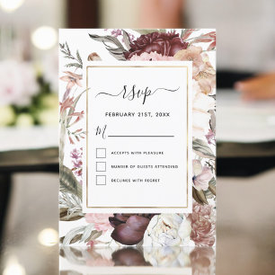 Boho dammig rosa burgunder röda bröllops-RSVP Inbjudningar