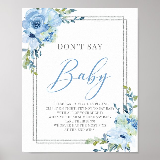 Boho dammiga blå blommigt säger inte baby-signatär poster (Framsidan)