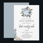 Boho dammigt blå beige blommor Bat Mitzvah Inbjudningar<br><div class="desc">Boho dammiga blå och beige neutrala blommor med torkade blad.</div>