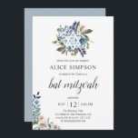 Boho dammigt blå beige blommor Bat Mitzvah Inbjudningar<br><div class="desc">Boho dammiga blå och beige neutrala blommor med torkade blad.</div>