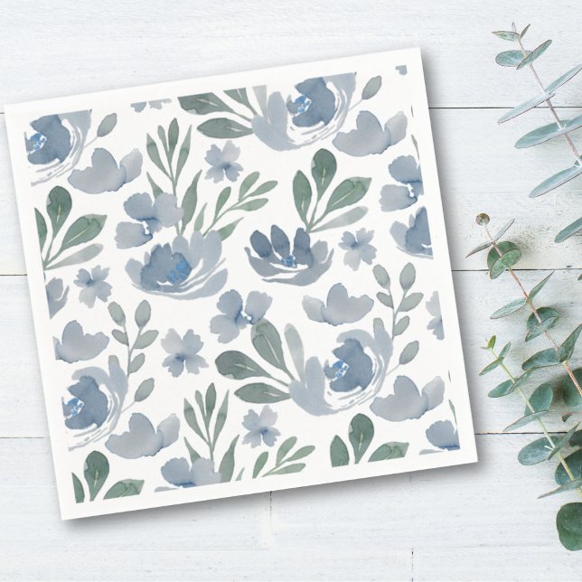Boho dammigt blå blommönster bröllop pappersservett (Skapare uppladdad)