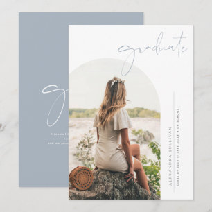Boho Dammigt Blått Minimalistiskt Valv Foto Examen Meddelande