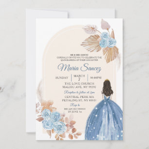 Boho Dammt blå Blommig mexikansk Quinceañera Inbju Inbjudningar