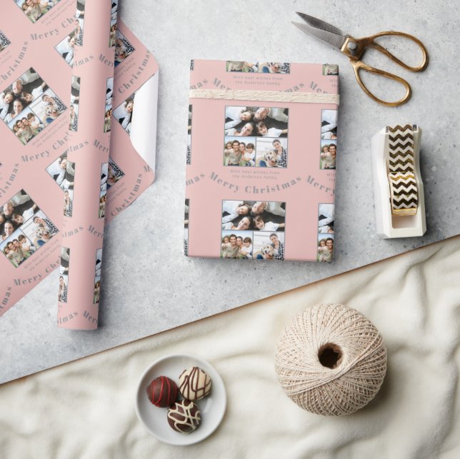 Boho Dammt Rosa Brunt 3 Familjefoton Jul Presentpapper (Hantverk)