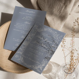 Boho Dammtig Blå Blommig Elegant Allt-i-ett Bröllo Inbjudningar