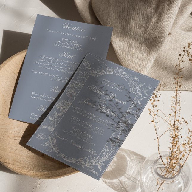 Boho Dammtig Blå Blommig Elegant Allt-i-ett Bröllo Inbjudningar (Skapare uppladdad)