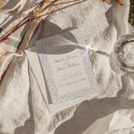 Boho Dammtig Blå Blommig Exklusiv Botanisk Bröllop Spara Datumet