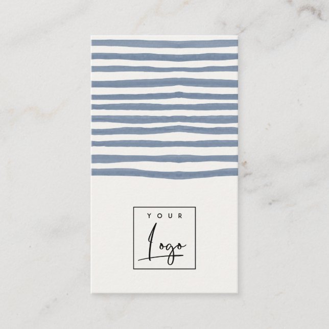 Boho Dämpad Blå Akvarell Handritade Ränder Logo Visitkort (Framsida)