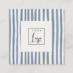 Boho dämpad blå akvarell handritade ränder logotyp fyrkantigt visitkort