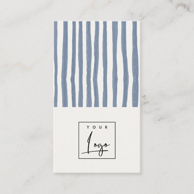 Boho dämpad blå akvarell handritade ränder logotyp visitkort (Framsida)