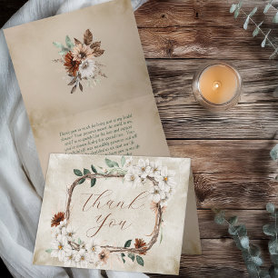Boho Dämpad Höstblomma Förälskad Bröllopsdusch Tack Kort