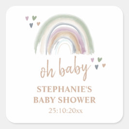 Boho dämpad regnbåge Baby Shower Tacksamhetskort Fyrkantigt Klistermärke