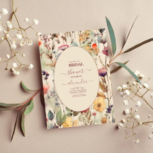 Boho Dämpade Nyanser Vildblommor Bröllopsfest Inbjudningar