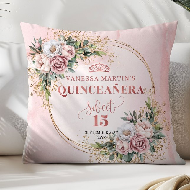 Boho Damrosa Blommor Grönska Bästa Gåva Quince Kudde (Dusty Pink Flowers Greenery Best Gift Quince Pillow)