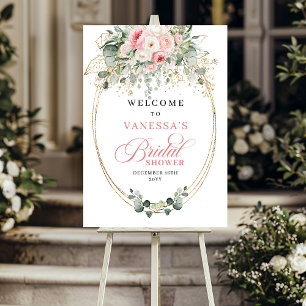 Boho Damrosa Blommor Grönska Bröllopsfest Poster