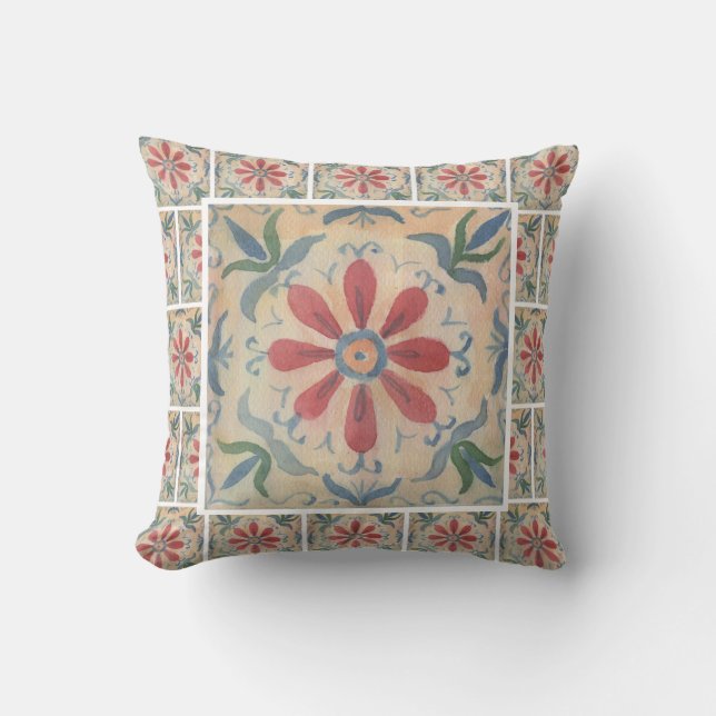 Boho Decorative Tile (Blommigt) Dekorativ kudde (Framsida)