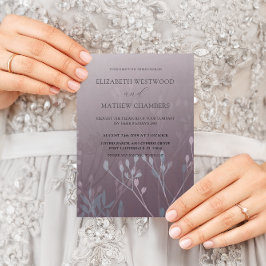 Boho Deep Lila Pressed Foliage Bröllop Inbjudningar