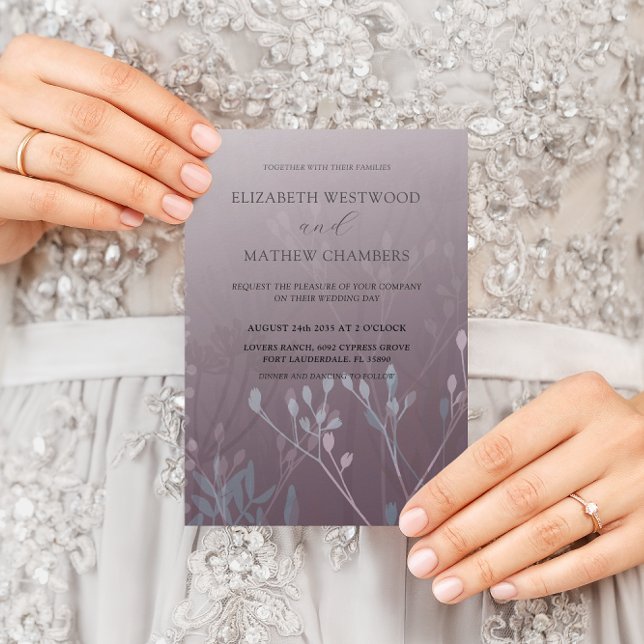 Boho Deep Lila Pressed Foliage Bröllop Inbjudningar (Skapare uppladdad)