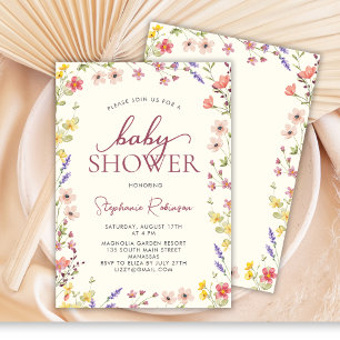 Boho delikat Wildblomme Meadow Girl Baby Shower Inbjudningar