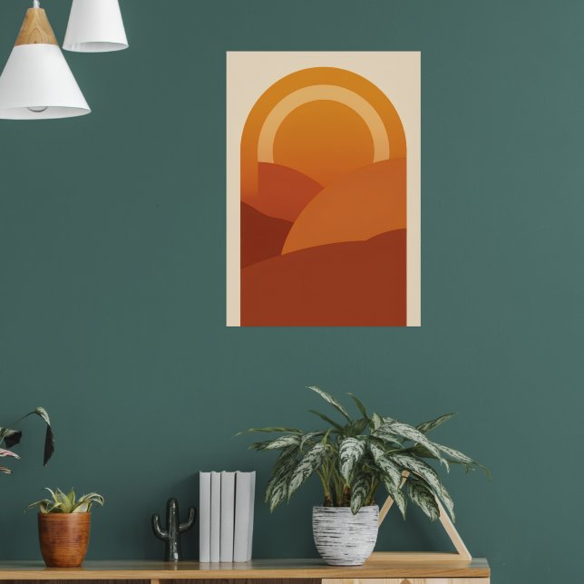 Boho Desert Arch Landskapsaffisch | Retro Sol Terr Poster (Vardagsrum 1)