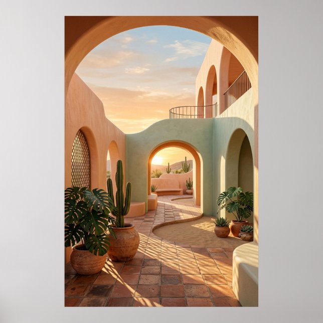 boho-desert-archway-sunset-geometric-courtyard-wal poster (Framsidan)