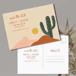 Boho Desert Budget Bröllop spara datum Meddelande Vykort<br><div class="desc">Perfekt till paret som planerar sin Boho-öken bröllop firande. Det här budgetkortet i bröllop spara datum har en ökenscen med cactus i en färgstark design som är tryckt med dina bröllop-detaljer.</div>