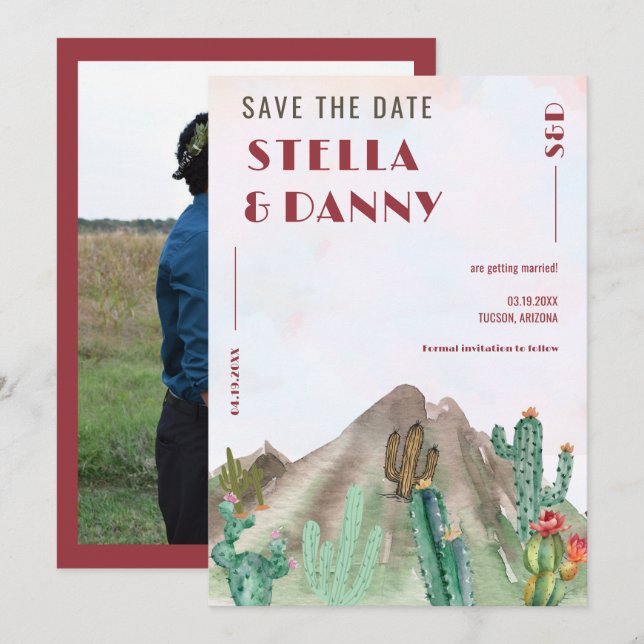 Boho Desert Cactus Arizona Destination bröllop Inbjudningar (Fram/baksida)