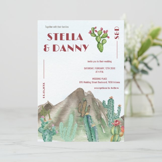 Boho Desert Cactus Arizona Destination Inbjudningar (Stående Fram)