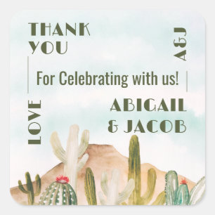 Boho Desert Cactus Arizona Destination Wedding Fyrkantigt Klistermärke