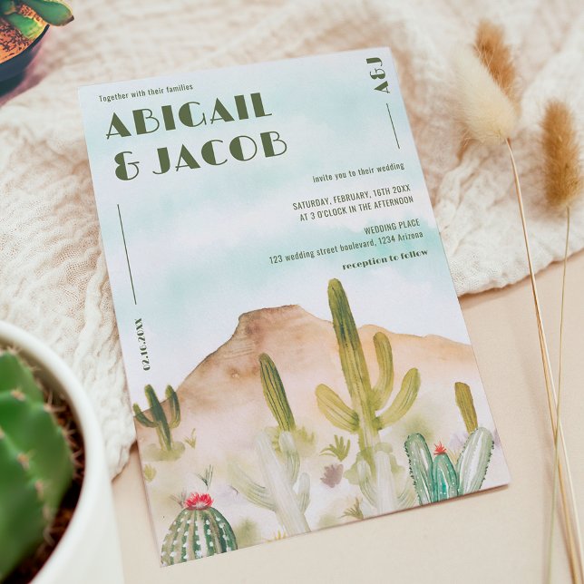 Boho Desert Cactus Arizona Destination Wedding Inbjudningar (Boho Desert Cactus Arizona Destination Wedding Invitation)