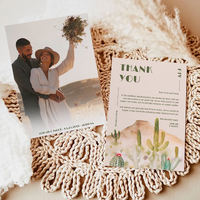 Boho Desert Cactus Arizona Destination Wedding Tack Kort (Boho Desert Cactus Arizona Destination Wedding Thank You Card on pink sand)