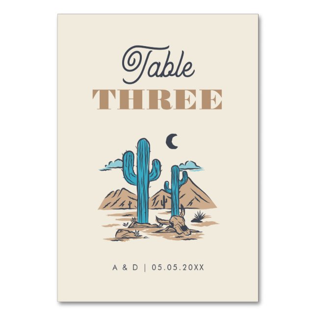 Boho Desert Cactus Arizona Wedding Table Number Bordsnummer (Framsidan)