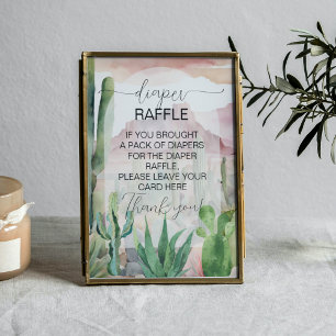 Boho Desert Cactus Baby Shower Diaper Raffle Sign Poster