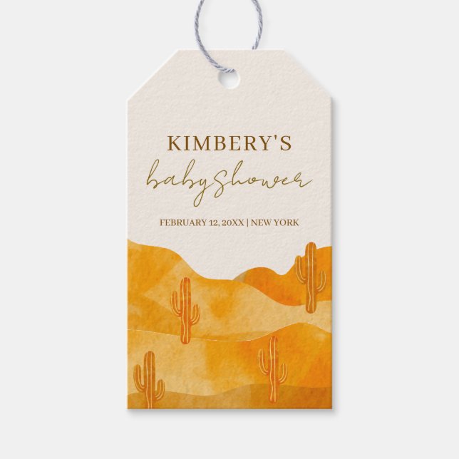 Boho Desert Cactus Baby Shower för modern vattenfä Presentetikett (Framsidan)