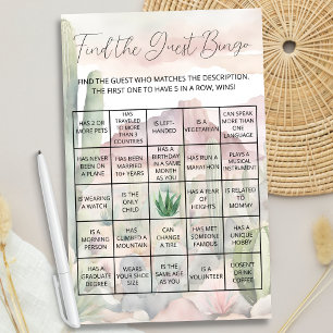 Boho Desert Cactus Baby Shower Guest Bingo Game Flygblad