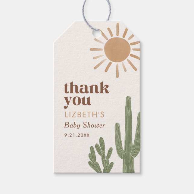 Boho Desert Cactus Baby Shower Presentetikett (Framsidan)